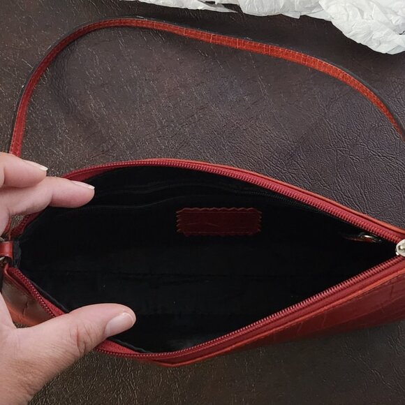Vingage Red Croc Embossed Genuine Wilsons Leather Shoulder Bag - Picture 3 of 6